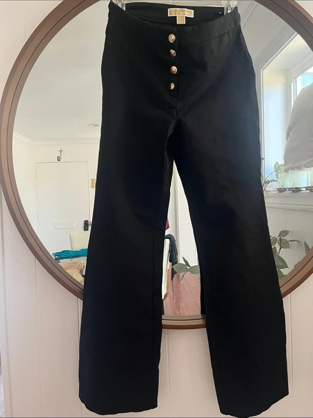 Michael Kors Black Wide Leg Pants with Gold Buttons